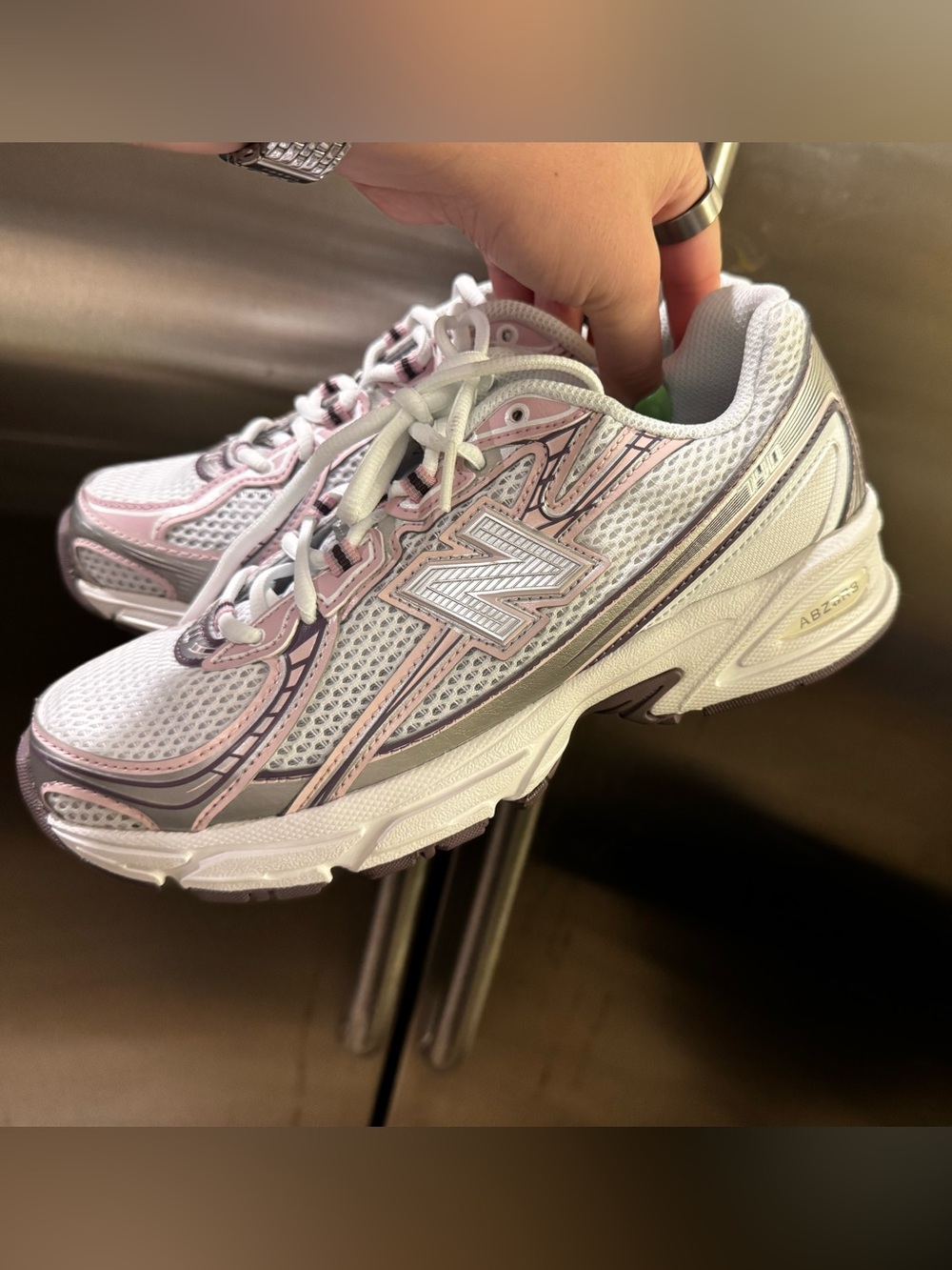 New Balance White and Light Pink Women's Athletic Sneakers